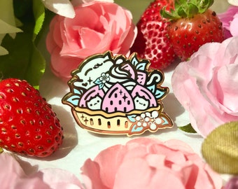 Purr-berry Tart- Cat Strawberry Tart Hard Enamel Pin: Kit-Tea Time- cute, kawaii, gift, lapel pin