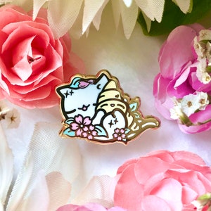 Cat Nap Croissant- Cat Croissant Hard Enamel Pin: Kit-Tea Time- cute, kawaii, gift, lapel pin