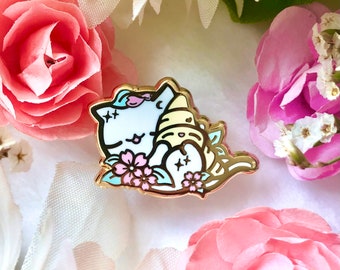 Cat Nap Croissant- Cat Croissant Hard Enamel Pin: Kit-Tea Time- cute, kawaii, gift, lapel pin