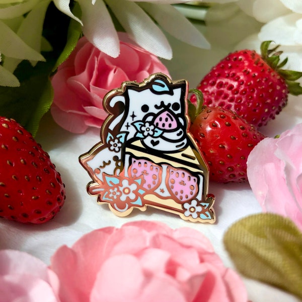 Fruit Cake Furr-iends- Cat Fruit Cake Enamel Pin: Kit-Tea Time- cute, kawaii, gift, lapel pin