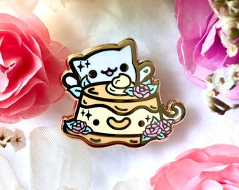 Cara-meow Flan- Cat Flan Hard Enamel Pin: Kit-Tea Time- cute, kawaii, gift, lapel pin