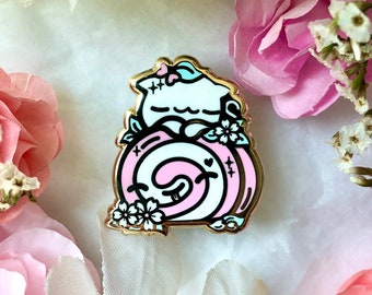 Paw-some Swiss Roll- Cat Swiss Roll Enamel Pin: Kit-Tea Time- cute, kawaii, gift, lapel pin