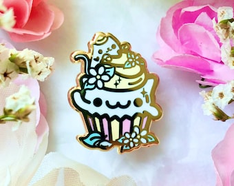 Paw-nilla Cupcake- Cat Cupcake Hard Enamel Pin: Kit-Tea Time- cute, kawaii, gift, lapel pin