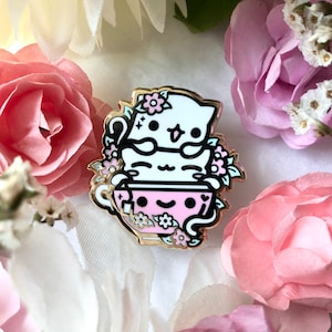 Cat-momile Tea- Cat Chamomile Tea Hard Enamel Pin: Kit-Tea Time- cute, kawaii, gift, lapel pin