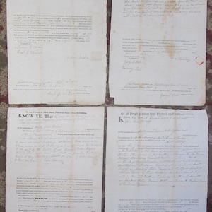 Set of Four Antique Deeds/Documents Dated Between 1818--1827