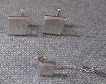 Vintage Sterling Silver Cufflinks with Matching Tie Tack