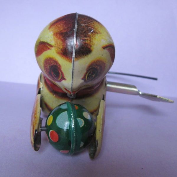 Vintage Tin Toy, Working Wind Up Cat With Ball, Includes Key