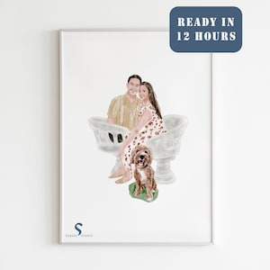 Custom Watercolor Family Portrait, Gift for Him, Couple Illustration, Valentine Gift