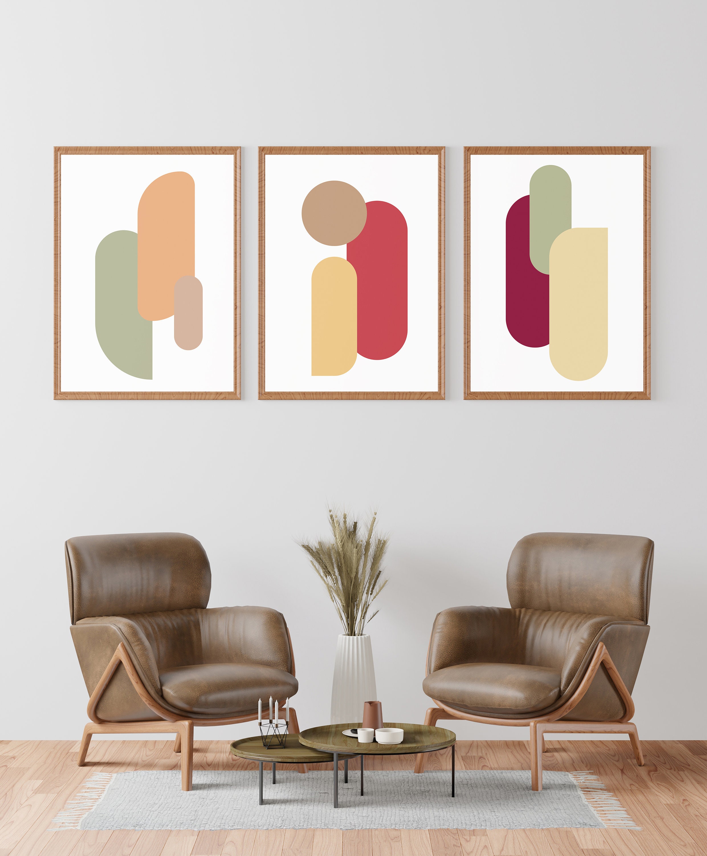 Wall Art Set of 3 Earth Tone Art Modern Mid Century Art | Etsy