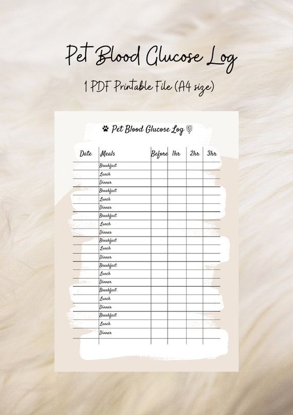 Pet Blood Glucose Log Pet blood sugar tracker pet diabetes Etsy
