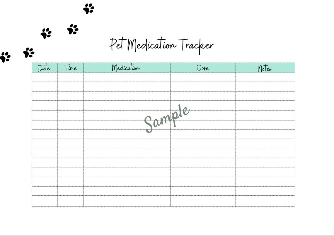Pet Medication Tracker, Pet Medication Log, Pet Planner Etsy