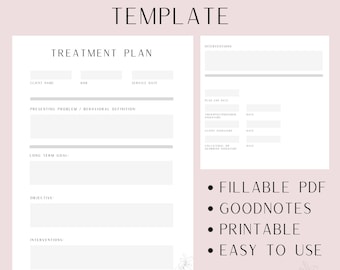 Therapist Sample Treatment Plan Fillable PDF Template Goodnotes, Adobe, Printable