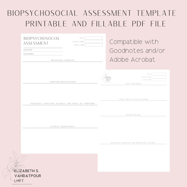 Biopsychosocial Assessment Template Etsy