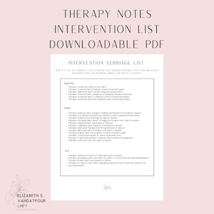 Therapist Notes Downloadable Intervention List | Therapy Tools Template