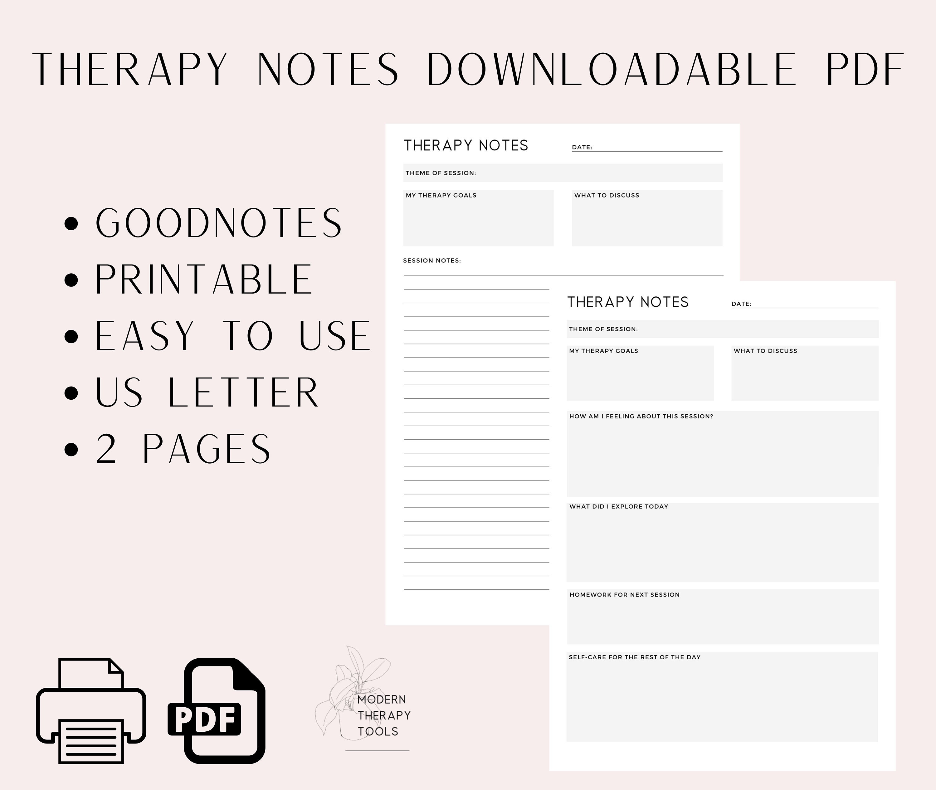 Therapy Notes Template for Clients/patients Downloadable PDF File Therapy Notes Template for Clients/patients Downloadable PDF File