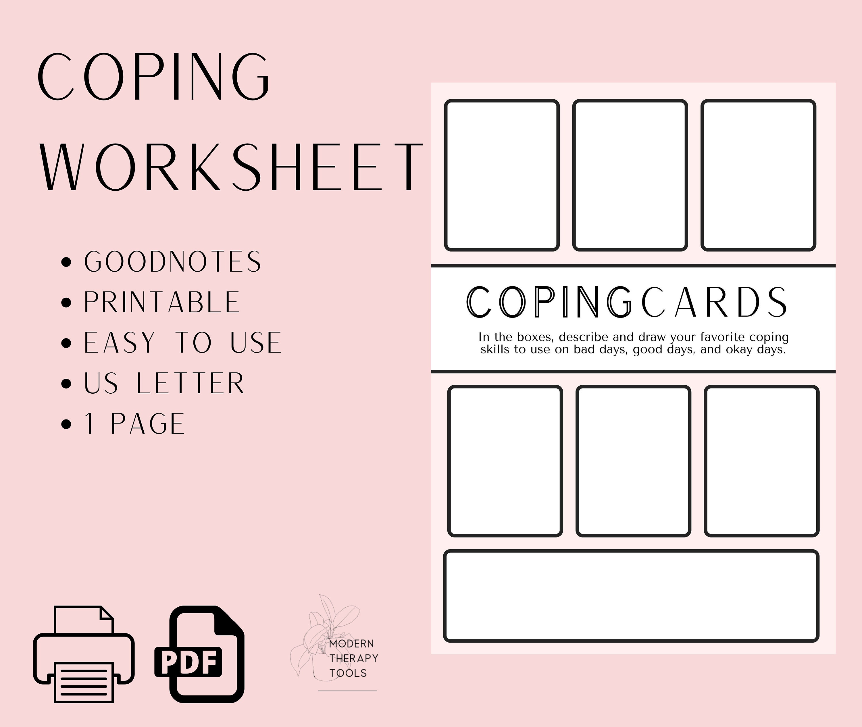 Coping Cards Worksheet PDF Therapy Worksheet Printable PDF Goodnotes 