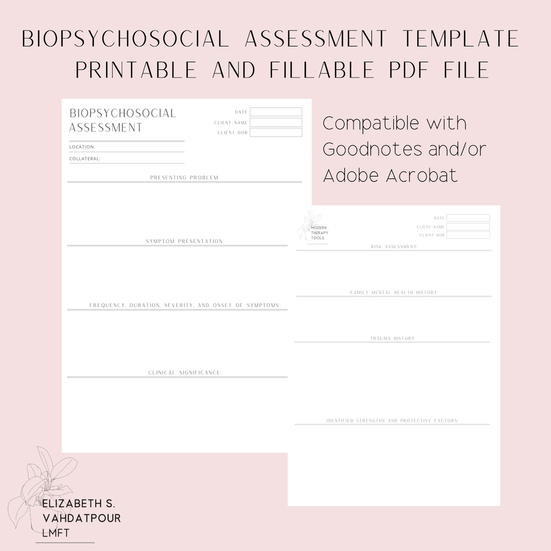 Printable and Fillable Biopsychosocial Mental Health Assessment Intake ...