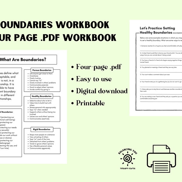 Boundaries Workbook for Therapists and Clients Setting Healthy Boundaries Worksheets for Counselors Digital Download PDF