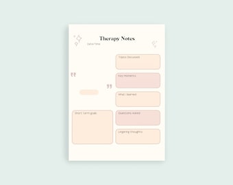 Therapy Notes Worksheet for Clients/Patients - Printable PDF File