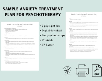 Sample Psychotherapy Treatment Plan For Anxiety - Tool for Therapists - Digital Downloads Printable PDF