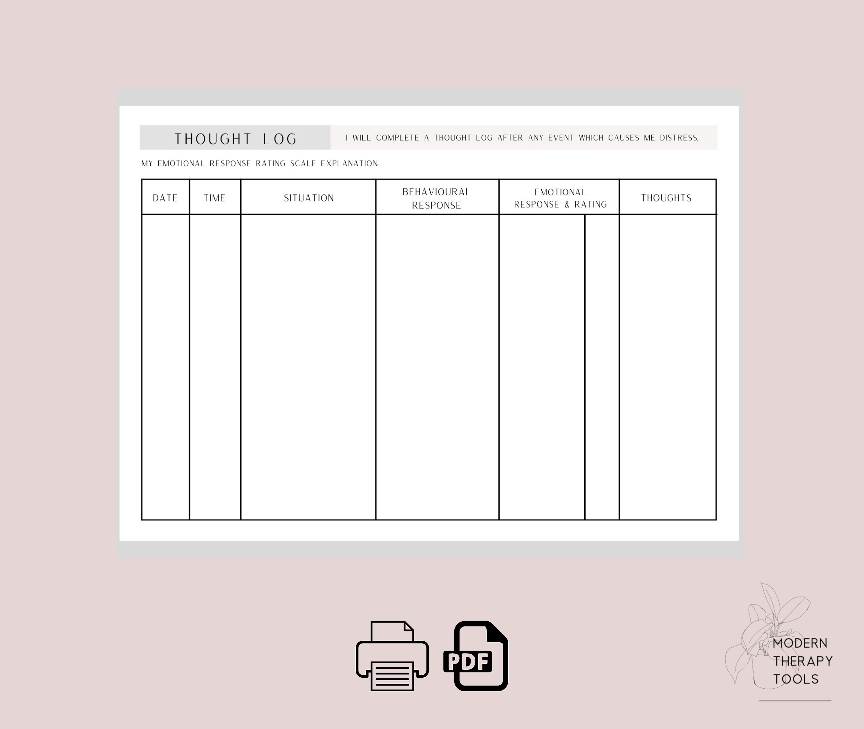 CBT Thought Log | Thinking Errors Sheet | Printable PDF | Goodnotes ...
