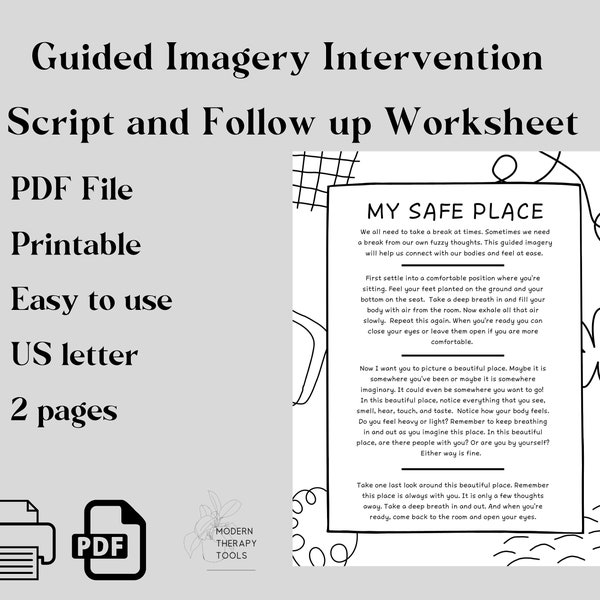 Therapeut/Sozialarbeiter Mindfulness and Guided Imagery Script and Worksheet PDF Printable Goodnotes LMFT