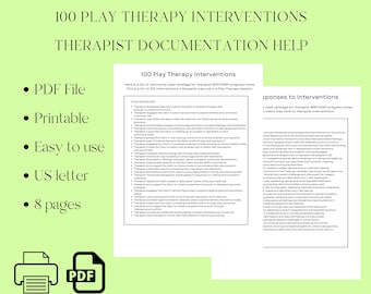 Play Therapy Interventions & Responses List | Therapist Documentation (PDF)