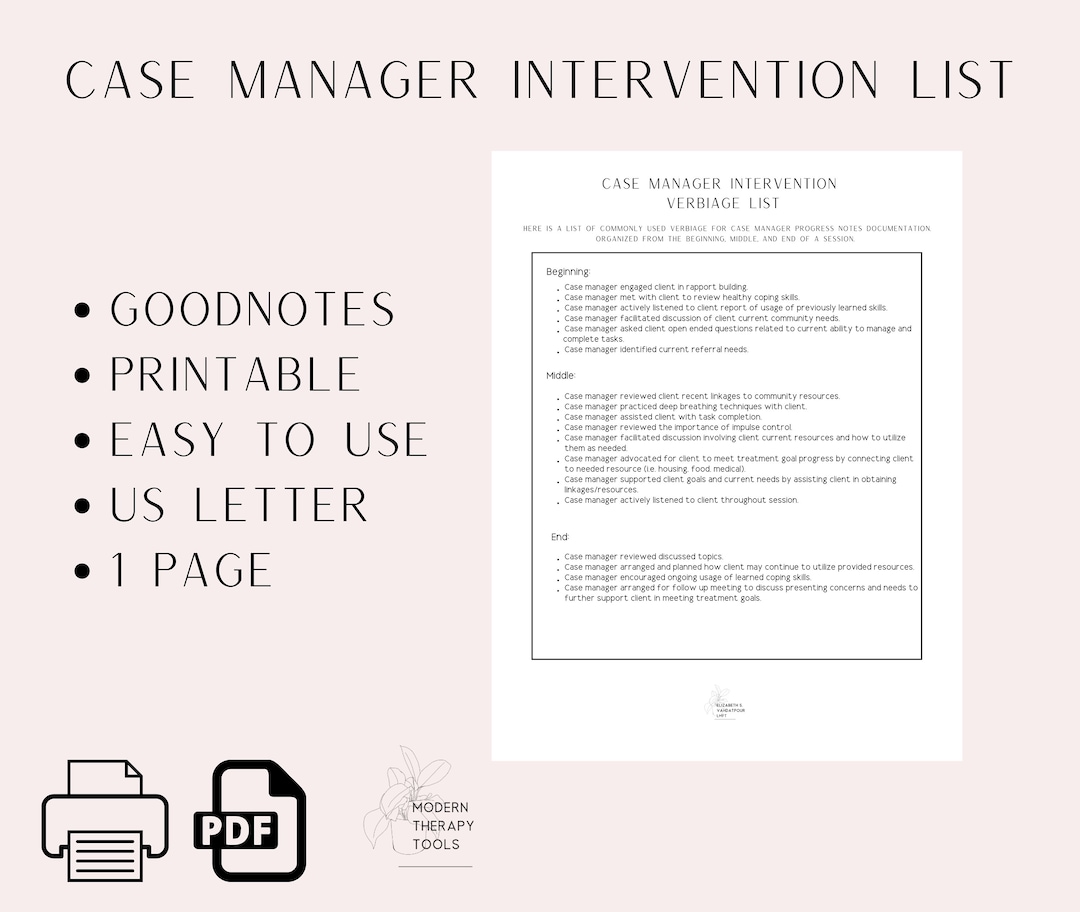 Case Manager Notes Intervention List Intervention Ideas PDF Download Instant Download Etsy