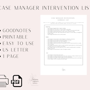 Case Manager Notes - Intervention List - Intervention Ideas - PDF Download - Instant Download