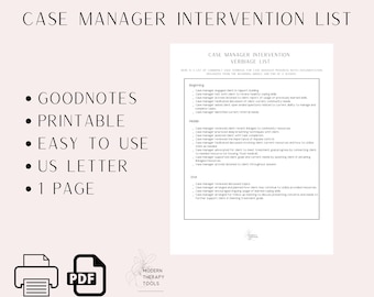 Case Manager Intervention Verbiage List - Progress Note Documentation (PDF Download)
