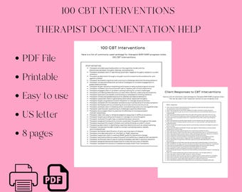 CBT Therapy Notes Intervention and Response list | GIRP BIRP Style Documentation Psychotherapy Cognitive Behavioral Therapy Help