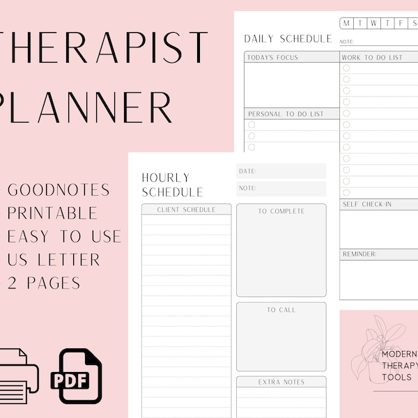 Therapist Planner | LCSW LMFT Planner | PDF File | Goodnotes | Daily Planner | Hourly Schedule | Therapist Tools