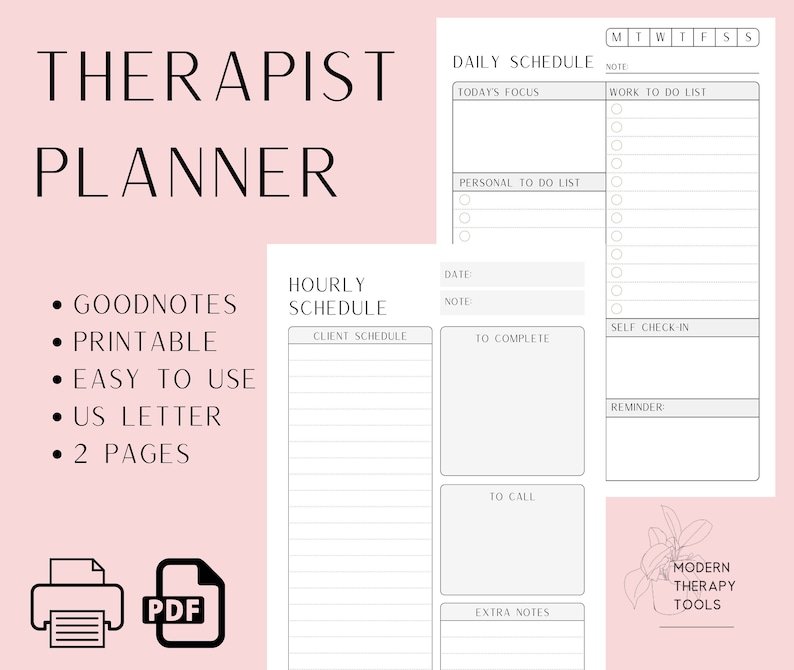 Therapist Planner | Daily & Hourly Schedule (PDF File) - Etsy