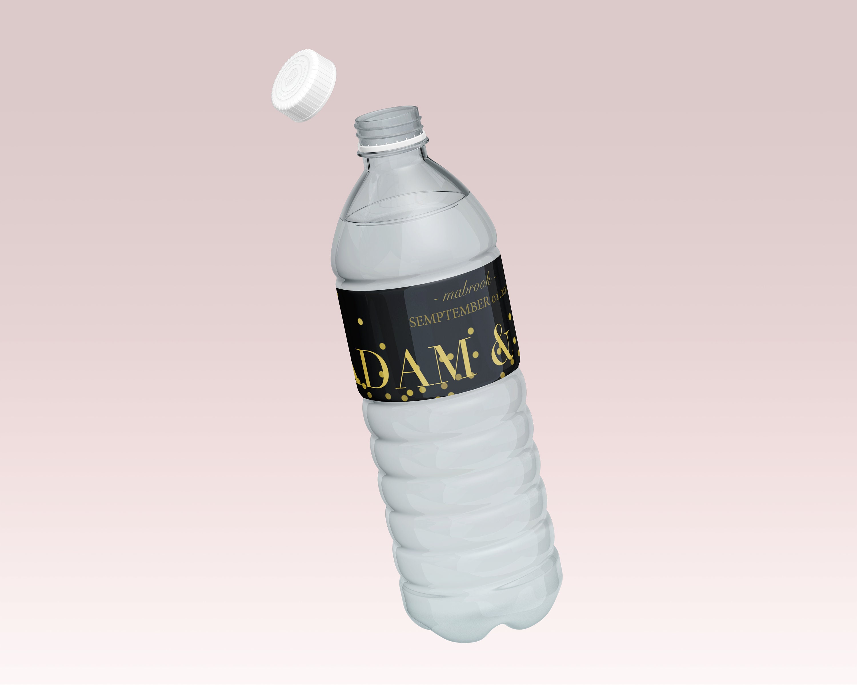 Personalized Wedding Water Bottle Labels - Black and Gold Glitter