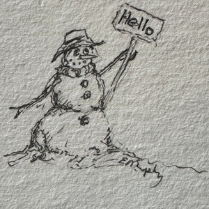 Christmas decor Winter decor Fine art Original ink drawing Ready to frame Standard 5 x 7 Snowman Snowmen Office Gift Secret Santa Unique