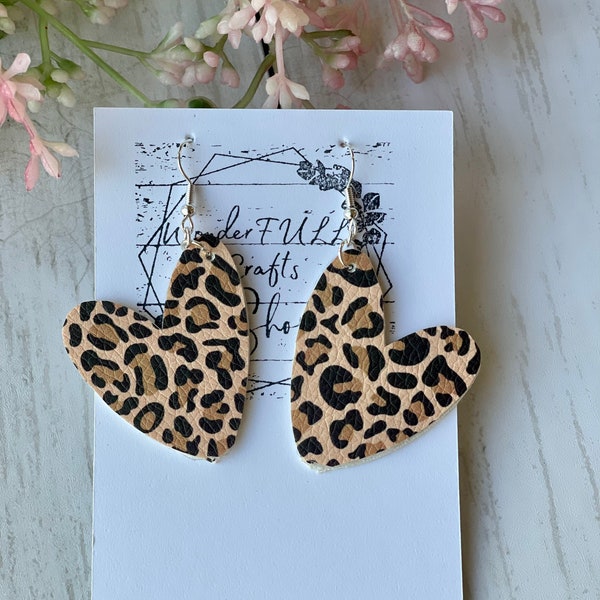 Heart Earrings/ Leopard Earrings/ Heart Leopard Earrings/ Leopard Print Earrings/ Gift For Her/ Earrings/ Heart/ Summertime Earrings