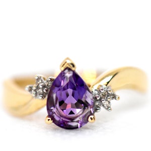 Pear Amethyst 14K Gold Ring with Diamond Accents