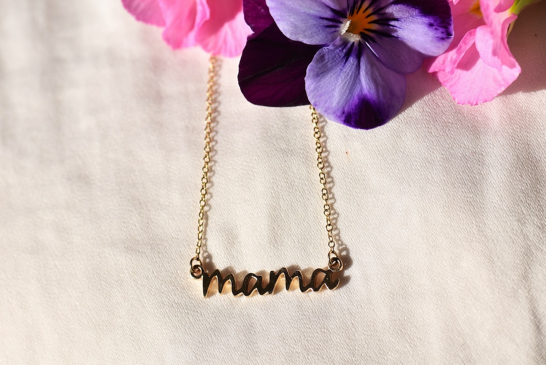 Mama 10K Gold Pendant and Gold Chain Gift for Mom Gift for Mothers Day Baby Shower Gift Mama