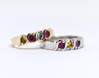 Solid Gold Birthstone Family Ring: Personalized Mother's Ring