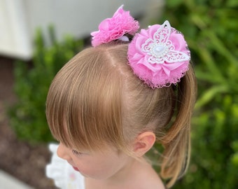 FLORAL HAIR TIES for Toddler Girls - Pink Hair Bows 2pcs, Flower Hair Bows, Flower Scrunchies Ponytail, Elastic Hair Ties