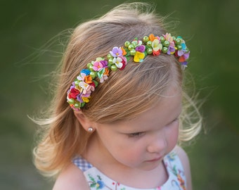 Toddler Girl's Rainbow Flower Headband - Bright Floral Crown - Ideal for Dress-Up and Special Events - Perfect Kid's Gift