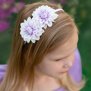 Flower Headband, White & Purple Blossoms, Floral Headband - Flower Girl Headband - Kid&#39;s Flower Crown - Toddler Girl Headband