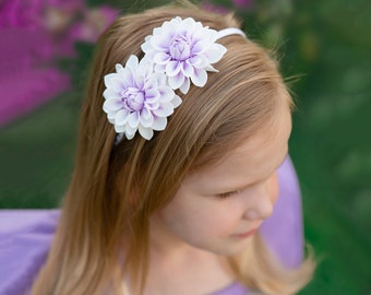 Flower Headband, White & Purple Blossoms, Floral Headband - Flower Girl Headband - Kid&#39;s Flower Crown - Toddler Girl Headband