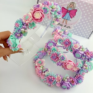 Flower Headband, Floral Headband - Flower Girl Headband - Kid&#39;s Flower Crown - Toddler Girl Headband