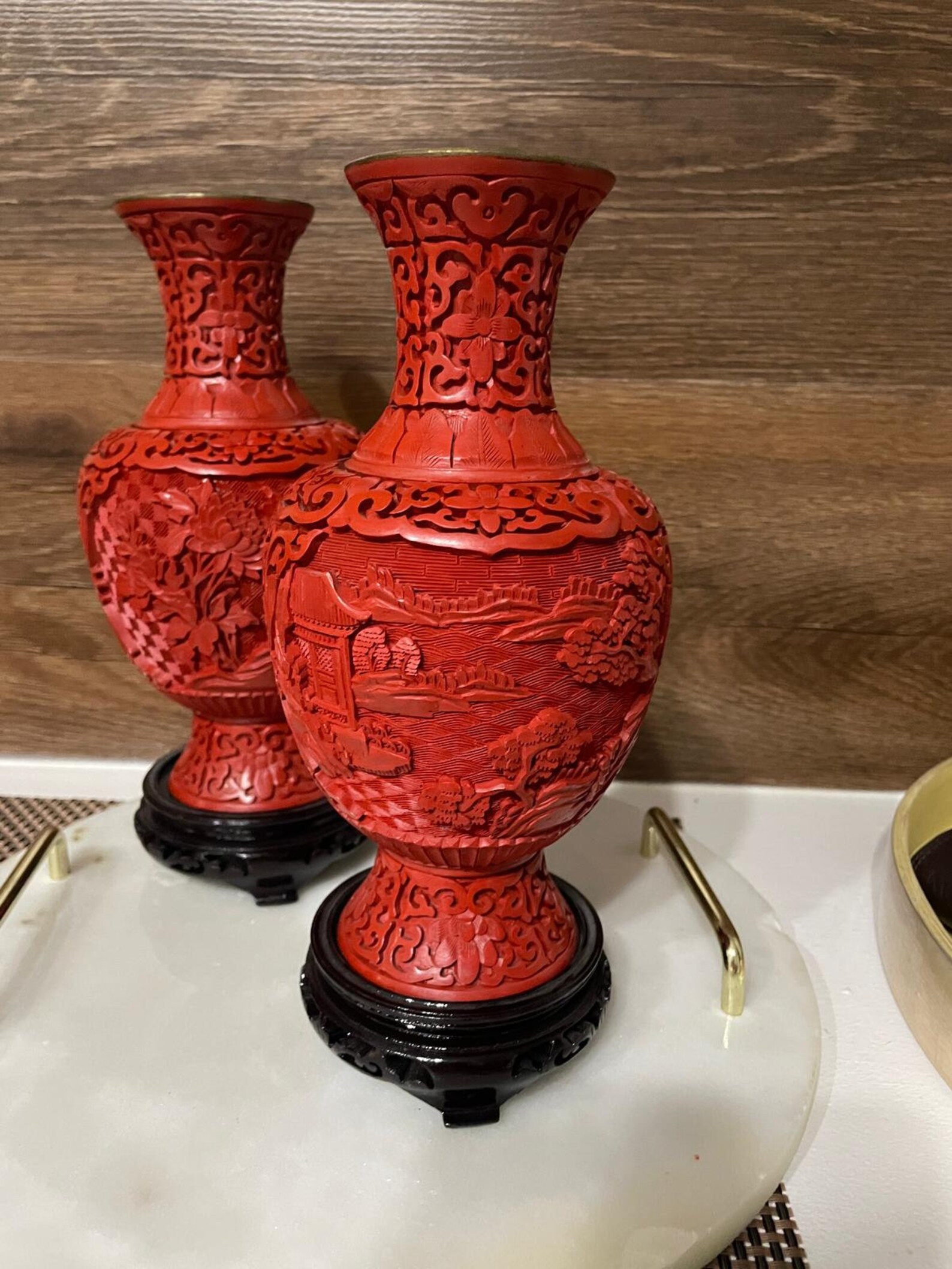 Set of 2 Vintage Chinese Carved Red Cinnabar Vases Etsy