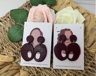Weinrot und Gold | Polymer Clay Ohrringe | Glitzer
