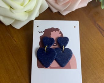 Blaues Herz baumelt | Gold Akzent | Funkelt | Polymer Clay Ohrringe