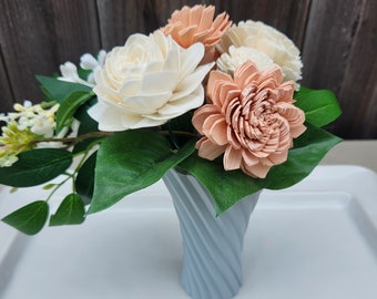 Wood Flowers / Bud Vase / White Wood Flowers / ecofriendly Flowers / Gray Vase / Anniversary Gift / 5th Anniversary Flowers / GRAY VASE