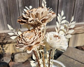 Wood Mum Flowers / Wooden Flowers / ecofriendly flowers / 5th anniversary gift / Anniversary Bouquet / Mixed bark flowers / Mums / BELI