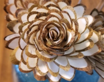 DIY stemmed Flowers ~ Sola Wood Flowers ~ Wooden  Flowers ~Stemmed Wood Flowers ~ Set of 5 or 10- Wedding Cake flowers / ALMOND